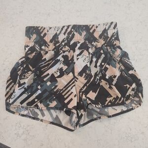 FP Movement by Free People Abstract Print Athletic Shorts - Black, Peach, Teal